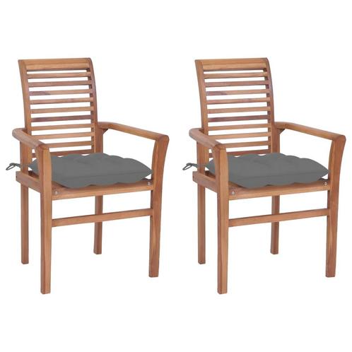 vidaXL Chaises à dîner 2 pcs avec coussins gris Bois de, Jardin & Terrasse, Ensembles de jardin, Neuf, Envoi