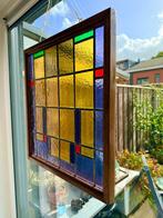 Art Deco Glas-in-loodraam - 61x57cm/ 4,15Kg - Oak frame -, Antiek en Kunst