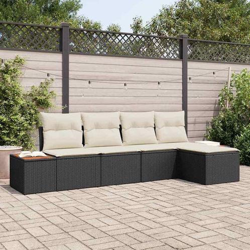 vidaXL 5-delige tuinset met kussens - zwart poly riet en, Tuin en Terras, Tuinsets en Loungesets, Tuinset, Nieuw, Verzenden