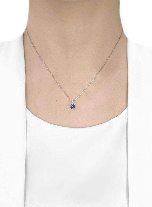 Ketting met hanger - 18 karaat Witgoud - 0.26ct. tw. Saffier, Handtassen en Accessoires, Antieke sieraden