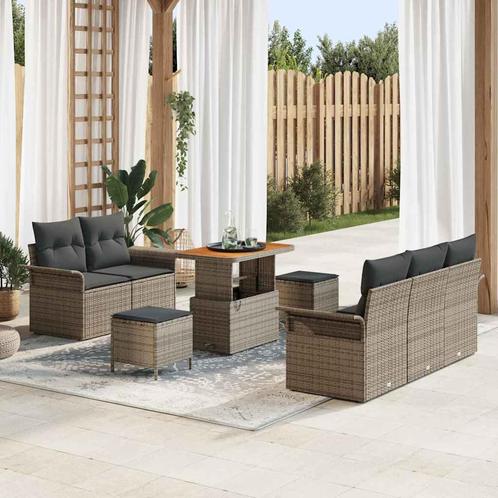 vidaXL 8-delige Tuinset met Kussens in Grijs Poly Riet en, Tuin en Terras, Tuinsets en Loungesets, Nieuw, Verzenden
