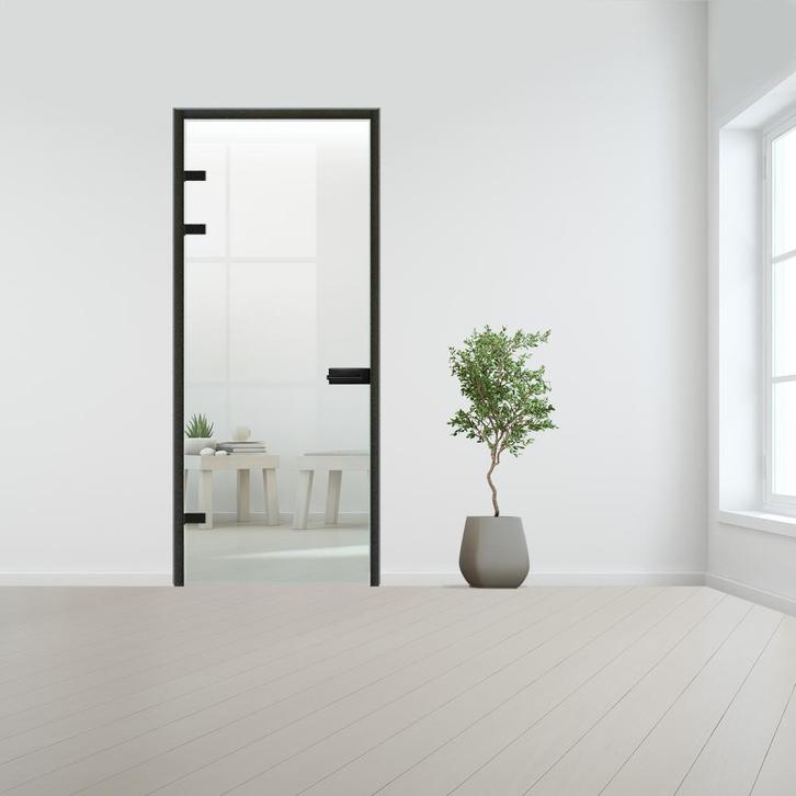 Glazen deur met kozijnsysteem - Zwart beslag-Linksdraaiend-B, Doe-het-zelf en Bouw, Glas en Ramen, Nieuw, Verzenden