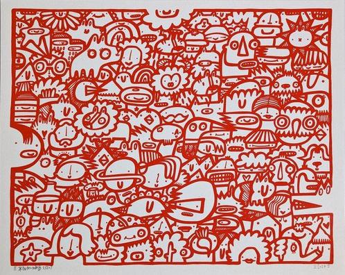 Kev Munday (1986) - Were All Here -Screen print - Red, Antiquités & Art, Art | Peinture | Moderne