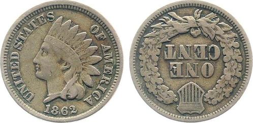 1 Cent 1862, Usa, ss/vz, Indianer Kopf Messing, Postzegels en Munten, Munten | Amerika, Verzenden