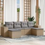 vidaXL 6-delige Loungeset met kussens poly rattan beige, Tuin en Terras, Verzenden, Nieuw, Loungeset