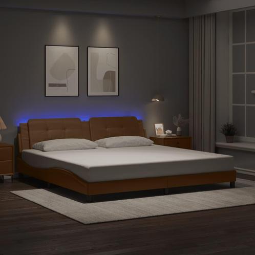 vidaXL Bedframe met LED-verlichting kunstleer cappuccino, Huis en Inrichting, Slaapkamer | Bedden, Nieuw, Verzenden