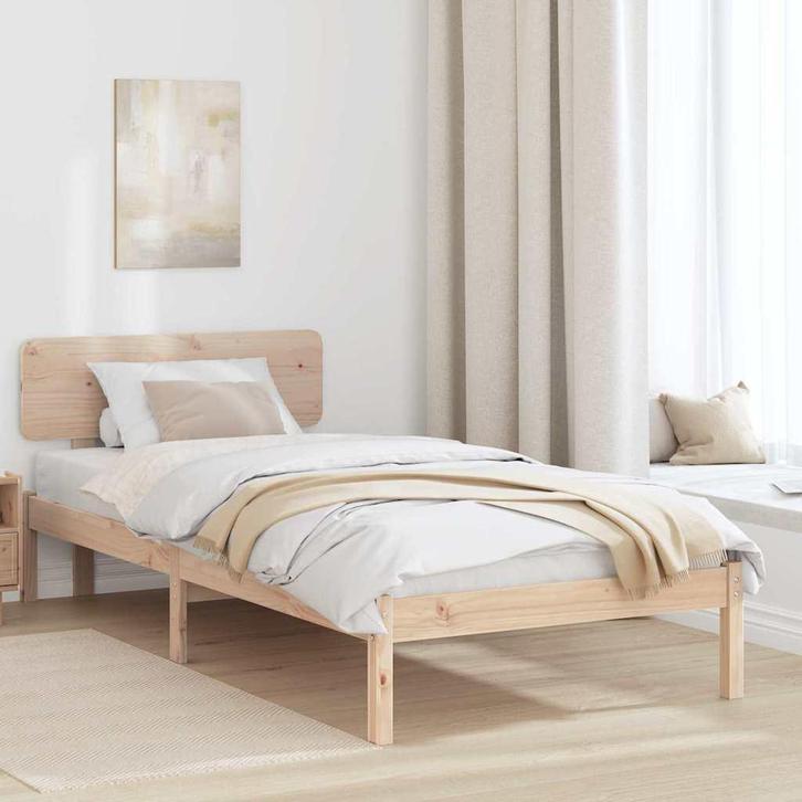 vidaXL Bedframe met hoofdeinde Naturel 90 x 200 cm Massief, Huis en Inrichting, Slaapkamer | Bedden, Nieuw, Verzenden