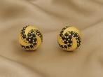 Veiling - Oorknoppen geel zwart briljant moissaniet 0.70 car, Nieuw