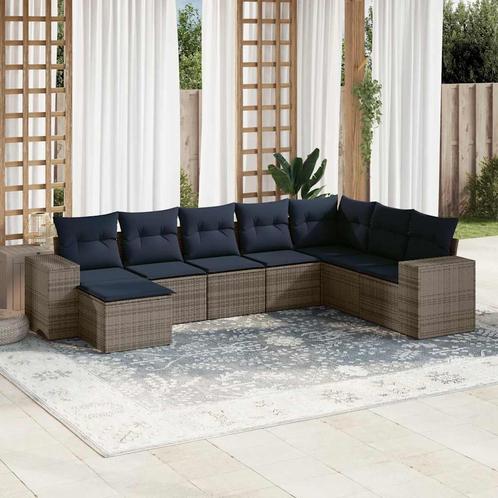 vidaXL 8-delige tuinbankset met kussens, grijs polyrotan, Tuin en Terras, Tuinsets en Loungesets, Nieuw, Verzenden