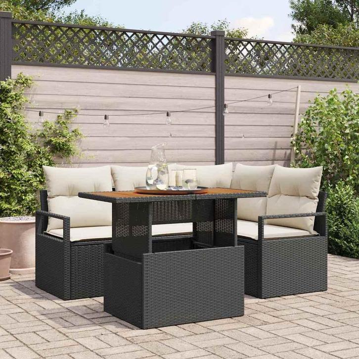 vidaXL Tuin Eettafel Set 5 pcs Zwart en Crème 100 x 55 x 73, Tuin en Terras, Tuinsets en Loungesets, Nieuw, Verzenden