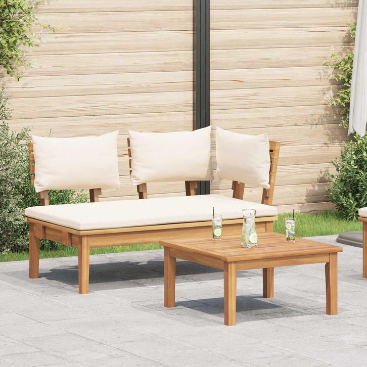 vidaXL Tuinstoel en Tafel Set 2 pcs Crème en bruin Massief, Tuin en Terras, Tuinsets en Loungesets, Nieuw, Verzenden