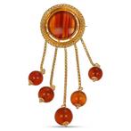 Broche - 18 carats Or jaune, Agate - Ambre, Handtassen en Accessoires, Antieke sieraden