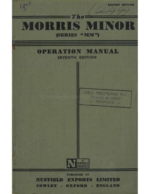 1952 MORRIS MINOR INSTRUCTIEBOEKJE ENGELS, Autos : Divers, Modes d'emploi & Notices d'utilisation