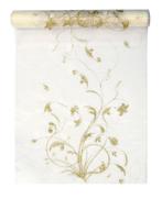 Vanille Creme Organza Stof Gouden Bloemen 36cm 9m, Hobby en Vrije tijd, Verzenden, Nieuw