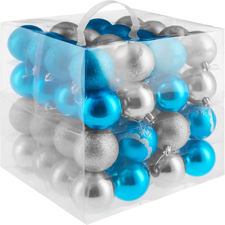 tectake 64 kerstballen onbreekbaar in zilver/blauw - zilver/, Diversen, Kerst, Verzenden