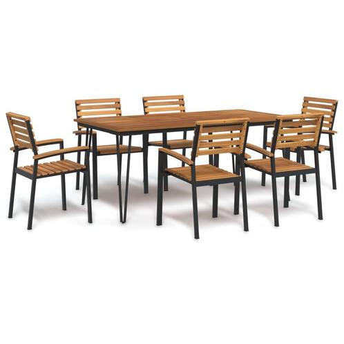 vidaXL 7-delige Tuinset massief acaciahout en metaal, Tuin en Terras, Tuinsets en Loungesets, Tuinset, Nieuw, Verzenden