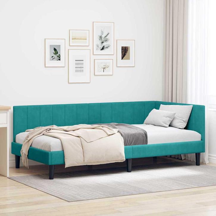 vidaXL Hoek Bed Frame met hoofdeinde Turquoise 100 cm x 200, Maison & Meubles, Chambre à coucher | Lits, Envoi
