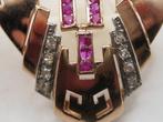 Broche - 18 carats Or rose, Original Art Déco Diamants Rubis