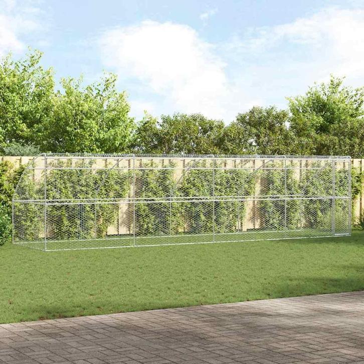 vidaXL Hondenhok 4 pcs Zilver 8 x 2 x 2 m Gegalvaniseerd, Animaux & Accessoires, Caisses pour chiens, Envoi