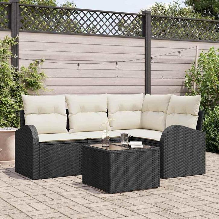vidaXL Bankstel met kussen met opslag 5 pcs Zwart en Wit, Tuin en Terras, Tuinsets en Loungesets, Nieuw, Verzenden