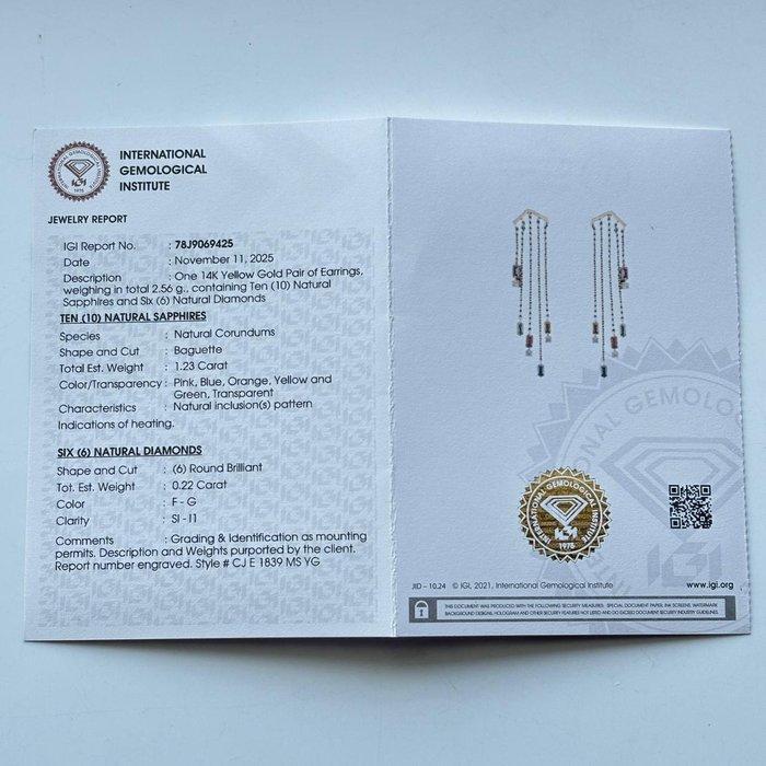 Oorbellen - 14 karaat Geel goud - 1.45ct. tw. Saffier -, Handtassen en Accessoires, Oorbellen