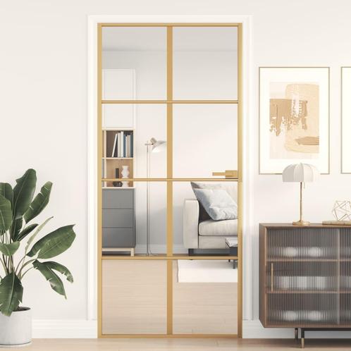 vidaXL Binnendeur smal 93x201,5 cm gehard glas en aluminium, Doe-het-zelf en Bouw, Deuren en Vliegenramen, Nieuw, Verzenden
