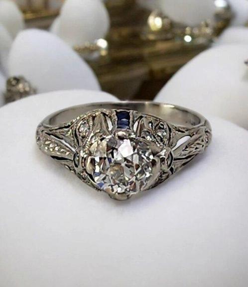 Ring Platina, Prachtige Art Deco platina en diamanten ring, Handtassen en Accessoires, Ringen