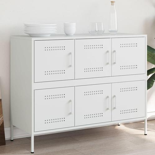 vidaXL Buffet blanc 100,5x39x79 cm acier, Maison & Meubles, Armoires | Dressoirs, Neuf, Envoi