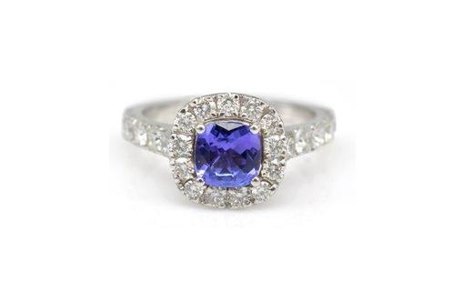 Trouwring - 14 karaat Witgoud -  2.51ct. tw. Tanzaniet -, Handtassen en Accessoires, Antieke sieraden