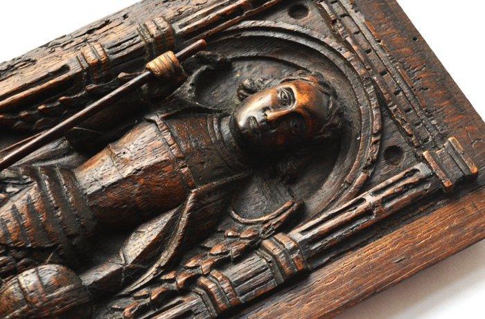 Paneel - Sint Joris en de draak - Eik, Antiek en Kunst, Antiek | Overige Antiek
