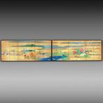 Byôbu  (vouwscherm) - Papier, Gouden zijde, gelakt hout,