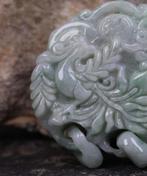 jadeiet Hanger - natuurlijke jadeiet - feniks en pioenroos -