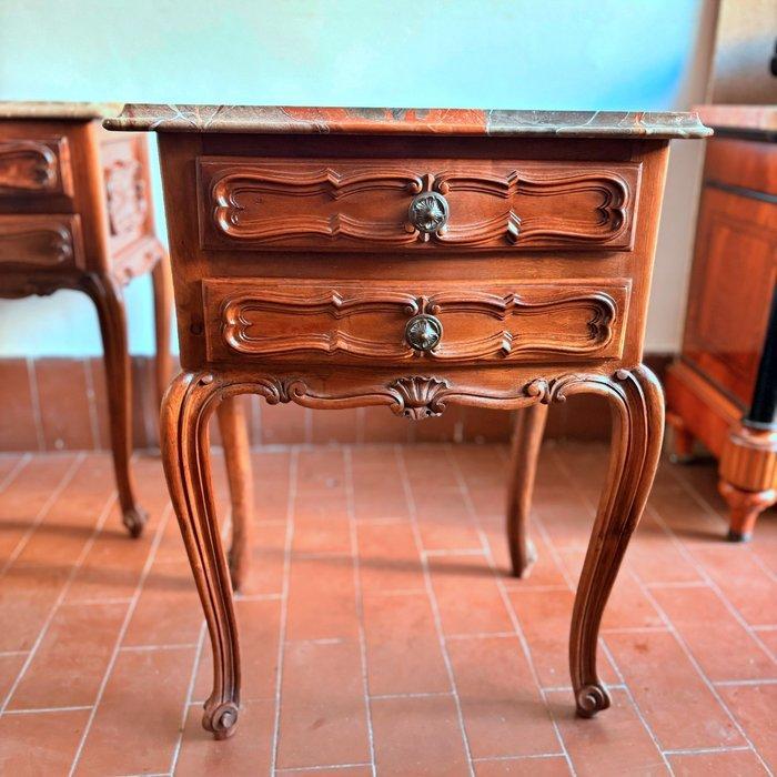 Nachtkastje - Hout, Marmer - Set nachtkastjes, jaren 1950, Huis en Inrichting, Overige Huis en Inrichting