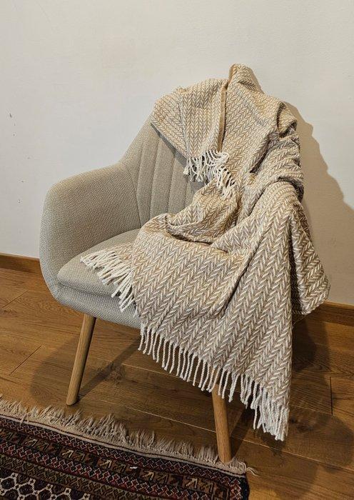 PLAID exclusief in katoen, camel en wit - 200x150cm - deken,, Antiek en Kunst, Antiek | Tapijten, Tafelkleden en Textiel