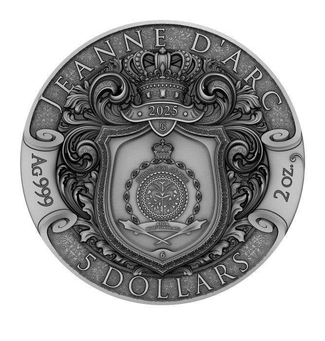 Niue. 5 Dollars 2025 – Jeanne d’Arc – 2 oz Silver coin – Ag, Postzegels en Munten, Munten | Europa | Niet-Euromunten