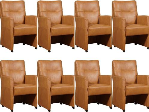Set van 8 Cognac leren landelijke eetkamerfauteuils -, Huis en Inrichting, Stoelen, Overige kleuren, Vijf, Zes of meer stoelen