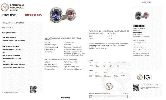 Trouwring - 14 karaat Witgoud - 1.98ct. tw. Tanzaniet -, Handtassen en Accessoires, Antieke sieraden