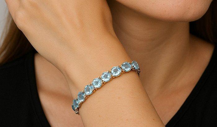 Armband - 14 karaat Geel goud - 9.86ct. tw. Aquamarijn, Handtassen en Accessoires, Armbanden
