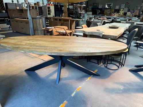 Eettafel ellips, mangohout (nieuw, A-keuze), Huis en Inrichting, Tafels | Eettafels, Nieuw, Overige houtsoorten, Metaal