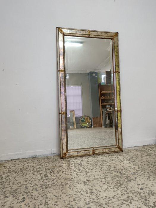 Miroir mural- Grand miroir vénitien 145×77 - Bois, Cristal,, Antiquités & Art, Curiosités & Brocante