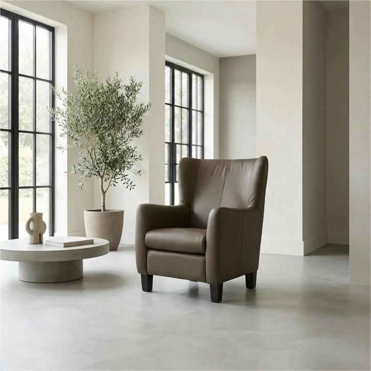 Leren fauteuil Hug - Toledo Moss (bruin/groen) - Poten hout, Huis en Inrichting, Fauteuils, 75 tot 100 cm, 75 tot 100 cm, Nieuw