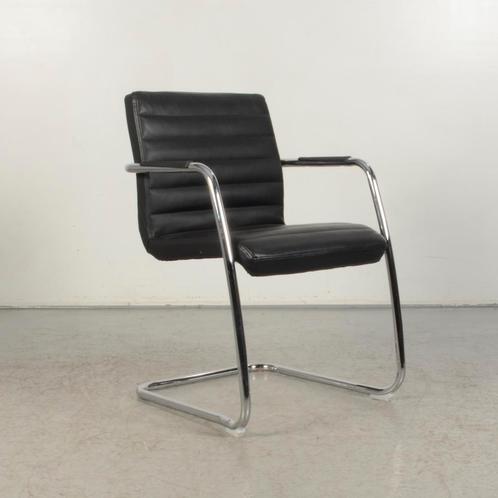 Vergaderstoel Frontseat - Zwart leder - Sledeframe, Huis en Inrichting, Stoelen, Gebruikt, Ophalen of Verzenden