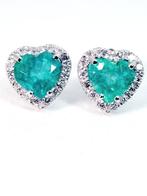 Oorbellen - 18 karaat Witgoud Smaragd - Diamant, Handtassen en Accessoires, Oorbellen, Nieuw