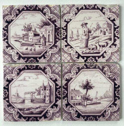 Tegel - Antieke tegels met een kasteel, herder boerderijen, Antiek en Kunst, Antiek | Glaswerk en Kristal