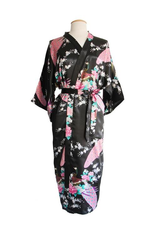 KIMU® Kimono Zwart Maxi XL-XXL Yukata Satijn Lang Lange Zwar, Kleding | Dames, Carnavalskleding en Feestkleding, Nieuw, Ophalen of Verzenden