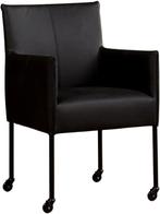 Zwarte leren moderne kuipstoel - poot rond zwart met wiel -, Huis en Inrichting, Stoelen, Overige kleuren, Nieuw, Leer, Ophalen of Verzenden