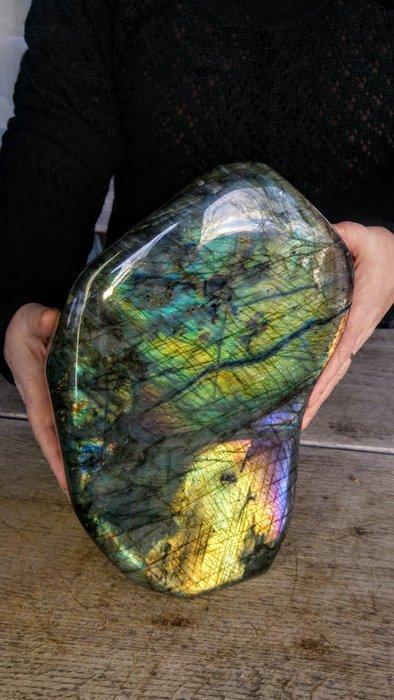 labradoriet 8,7 Groot exemplaar - Blauw + Paars - Roze -, Verzamelen, Mineralen en Fossielen