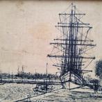 sculptuur, Dienblad met aangemeerd zeilschip 1960 door Jean