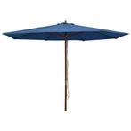 vidaXL Parasol met houten paal 350 cm blauw, Tuin en Terras, Verzenden, Nieuw