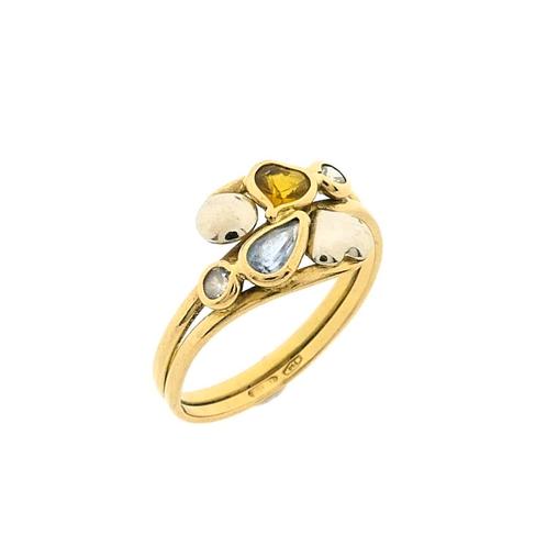 18 Krt. gouden ring met een mix van edelstenen (zirconia), Handtassen en Accessoires, Ringen, Dame, Met edelsteen, Overige kleuren